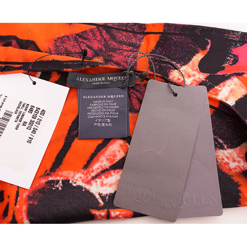 NEW $395 ALEXANDER MCQUEEN Red/Orange TIGER WINGS RUNWAY Twill Silk TOP SCARF