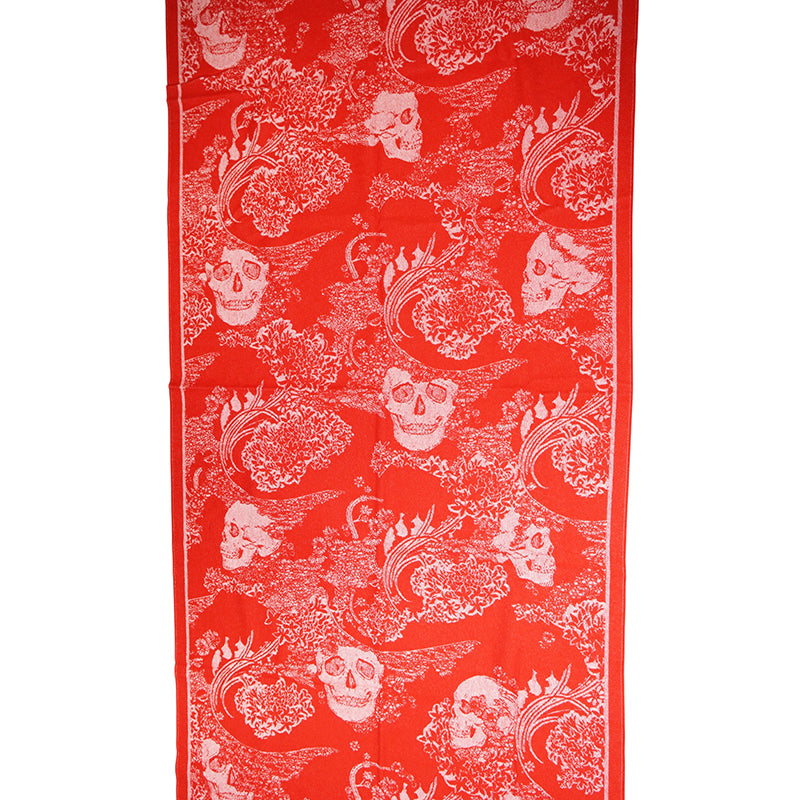 NEW $895 ALEXANDER MCQUEEN Red Ivory DREAMING SKULL WOOL-CASHMERE Knit 84" SCARF