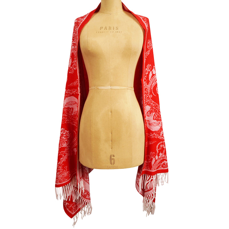 NEW $895 ALEXANDER MCQUEEN Red Ivory DREAMING SKULL WOOL-CASHMERE Knit 84" SCARF