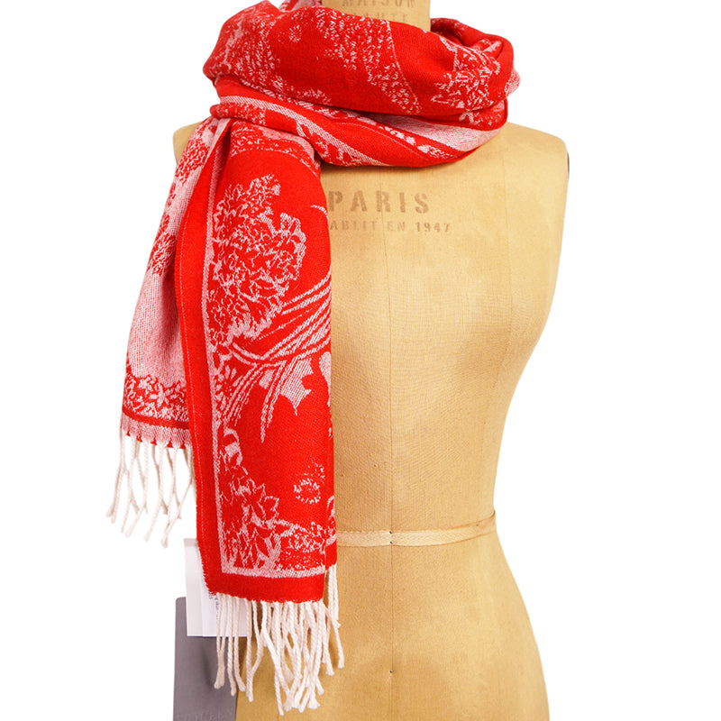 NEW $895 ALEXANDER MCQUEEN Red Ivory DREAMING SKULL WOOL-CASHMERE Knit 84" SCARF