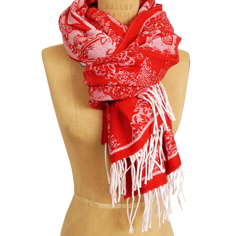 NEW $895 ALEXANDER MCQUEEN Red Ivory DREAMING SKULL WOOL-CASHMERE Knit 84" SCARF