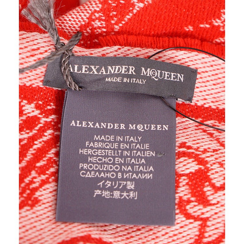 NEW $895 ALEXANDER MCQUEEN Red Ivory DREAMING SKULL WOOL-CASHMERE Knit 84" SCARF