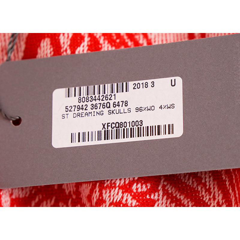 NEW $895 ALEXANDER MCQUEEN Red Ivory DREAMING SKULL WOOL-CASHMERE Knit 84" SCARF
