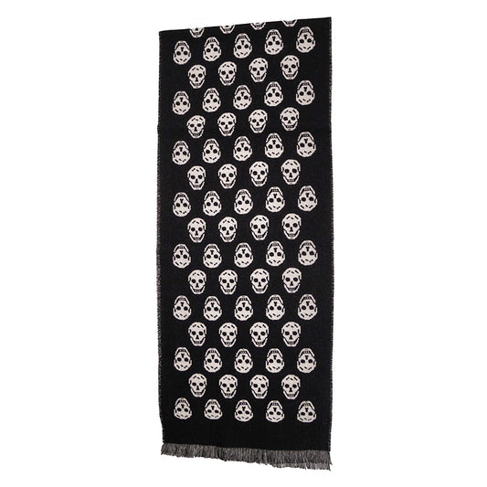 NEW $360 ALEXANDER MCQUEEN Black White SKULL 100% Wool Classic Winter SCARF NWT