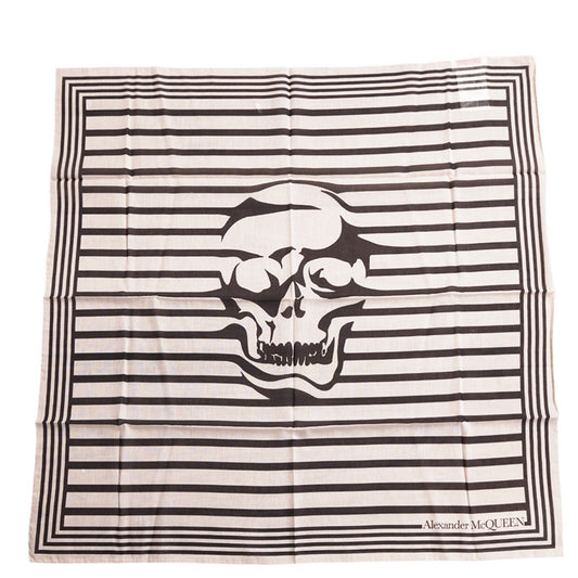 NEW $395 ALEXANDER MCQUEEN White Cotton Silk BRENTON BIKER SKULL Logo 27" SCARF