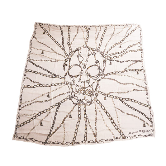 NEW $545 ALEXANDER MCQUEEN Ivory SKULL OF CHAINS 100% Silk Shawl 55" SCARF NWT