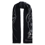 NEW $520 ALEXANDER MCQUEEN Midnight Blue JELLYFISH SKULL Wool Silk Long SCARF