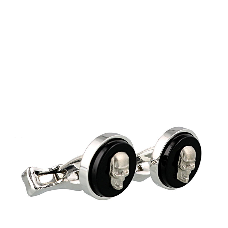 NEW $290 ALEXANDER MCQUEEN Mens Silver Tone Brass GRINNING SKULLS Onyx CUFFLINKS