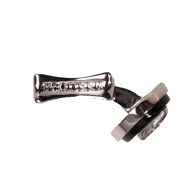 NEW $290 ALEXANDER MCQUEEN Mens Silver Tone Brass GRINNING SKULLS Onyx CUFFLINKS