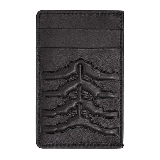 NEW ALEXANDER MCQUEEN Black RIB CAGE Embossed Leather GOTHIC CARD CASE NIB