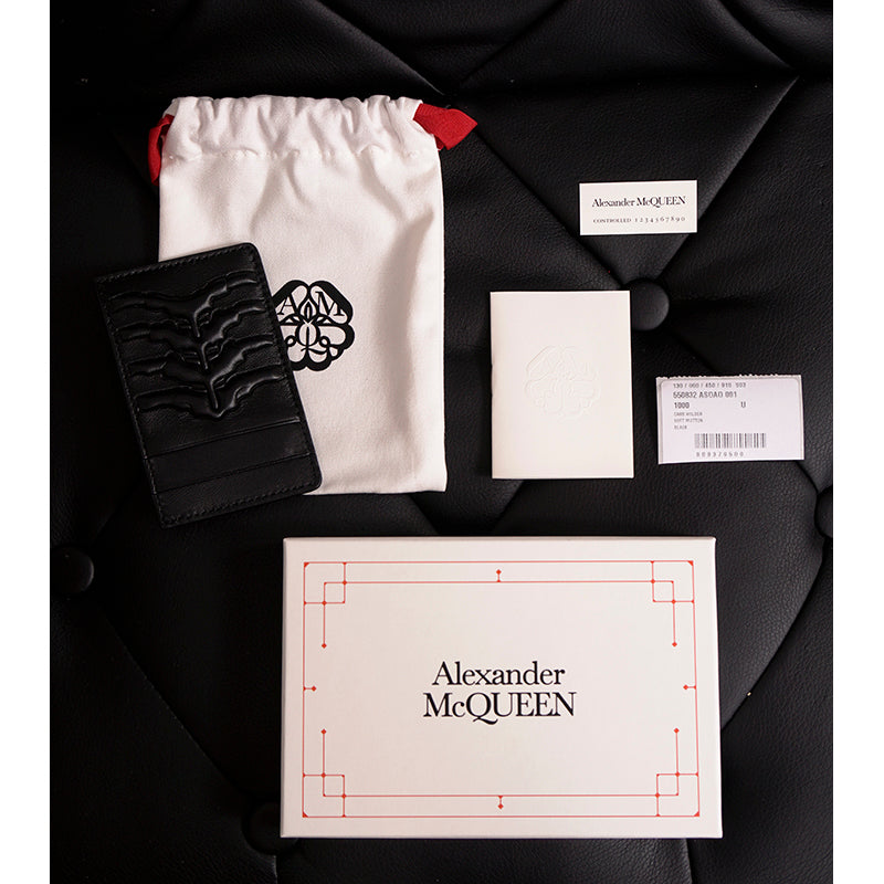 NEW ALEXANDER MCQUEEN Black RIB CAGE Embossed Leather GOTHIC CARD CASE NIB