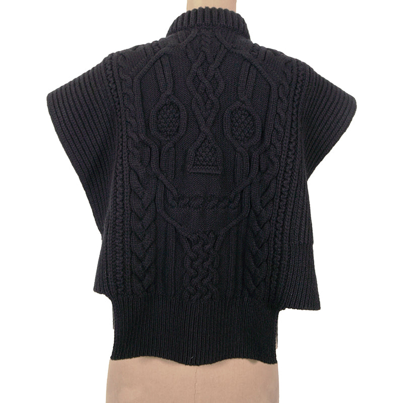 NEW $1,250 ALEXANDER MCQUEEN Black 100% Wool SKULL Cable Chunky Knit SCARF