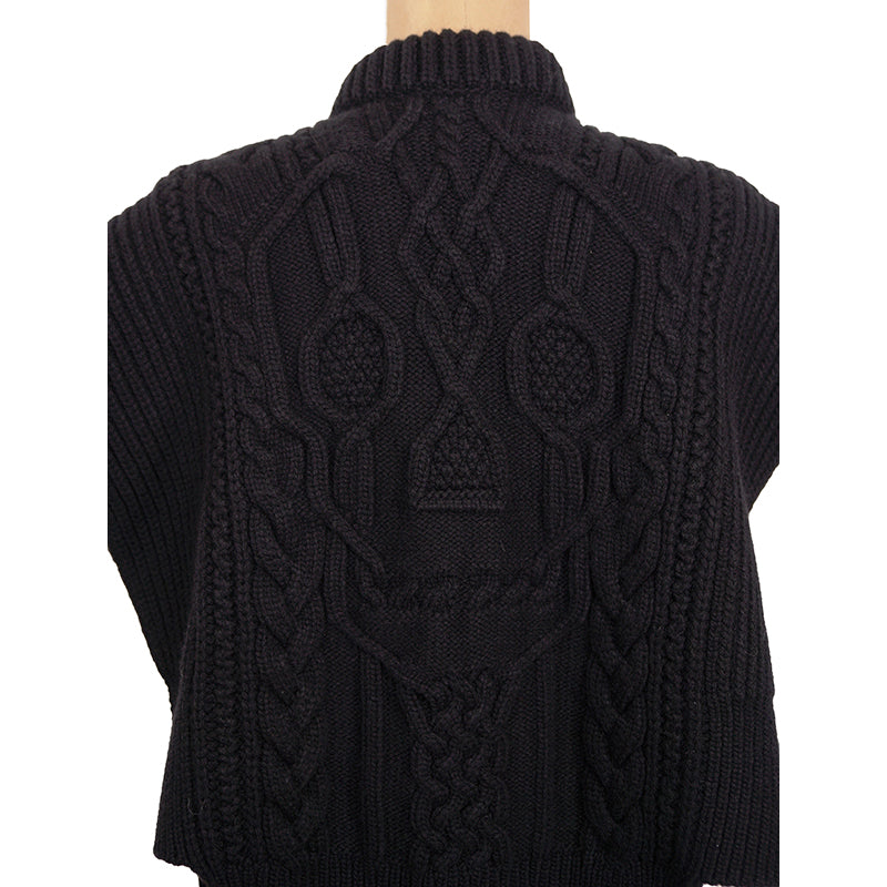 NEW $1,250 ALEXANDER MCQUEEN Black 100% Wool SKULL Cable Chunky Knit SCARF