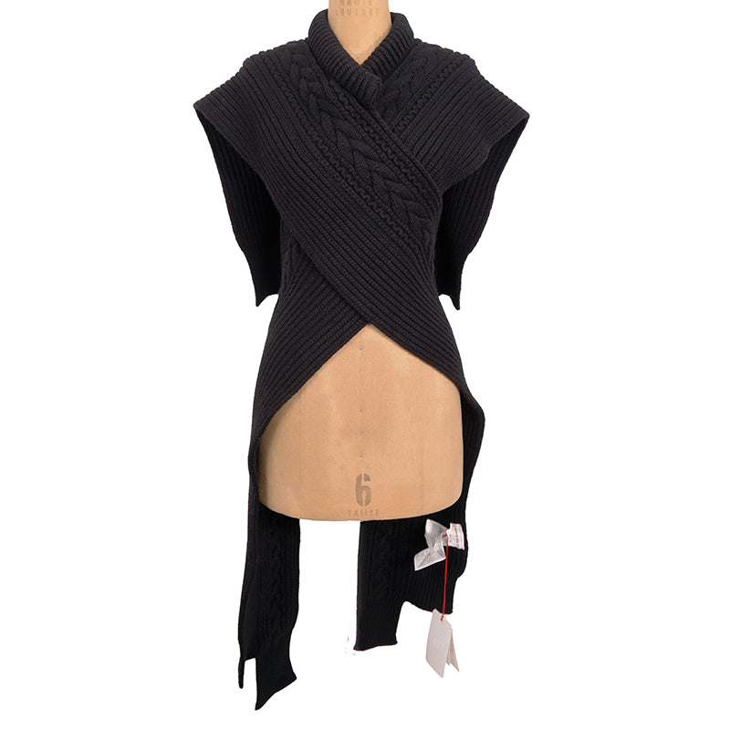 NEW $1,250 ALEXANDER MCQUEEN Black 100% Wool SKULL Cable Chunky Knit SCARF