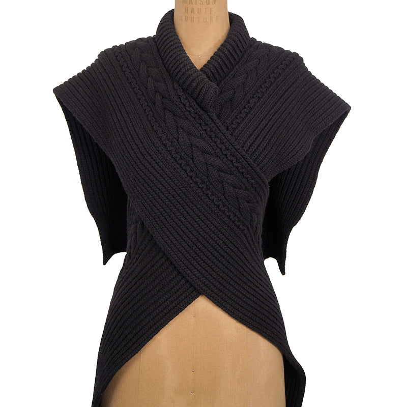 NEW $1,250 ALEXANDER MCQUEEN Black 100% Wool SKULL Cable Chunky Knit SCARF