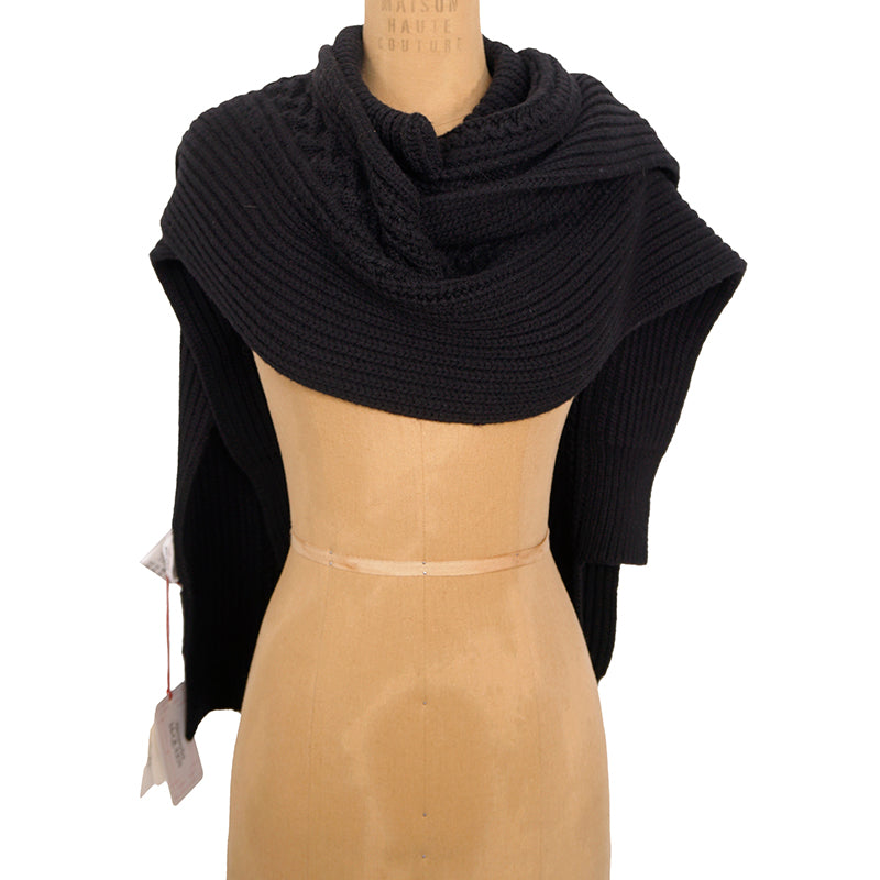 NEW $1,250 ALEXANDER MCQUEEN Black 100% Wool SKULL Cable Chunky Knit SCARF