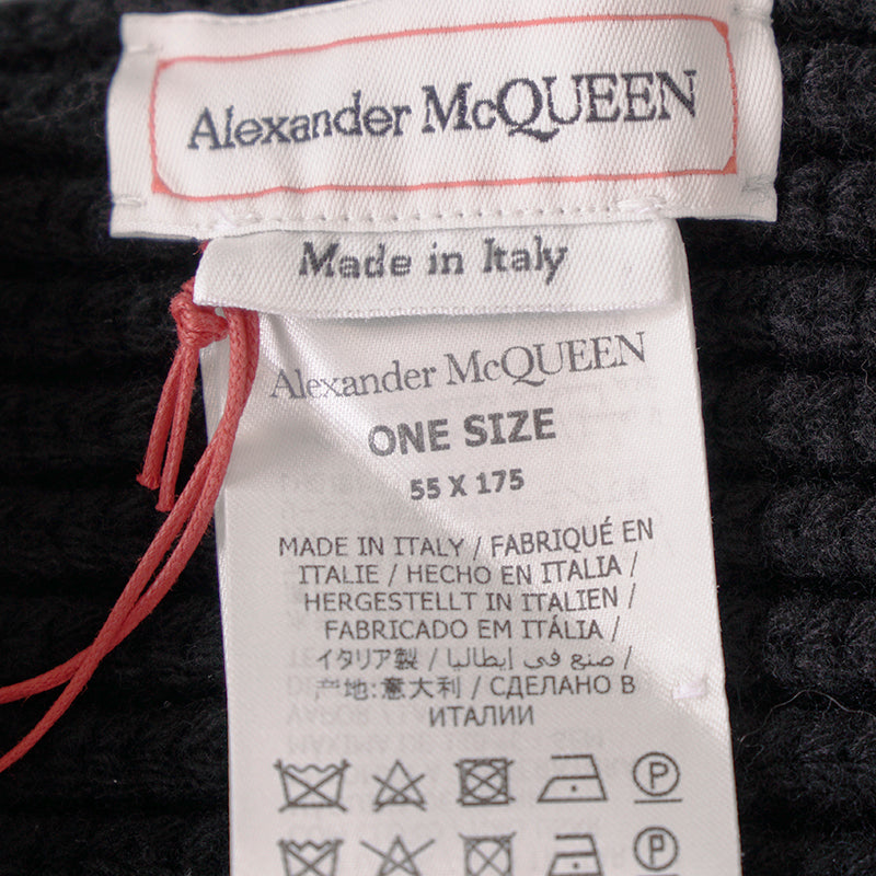 NEW $1,250 ALEXANDER MCQUEEN Black 100% Wool SKULL Cable Chunky Knit SCARF