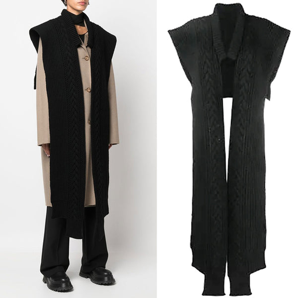 NEW $1,250 ALEXANDER MCQUEEN Black 100% Wool SKULL Cable Chunky Knit SCARF