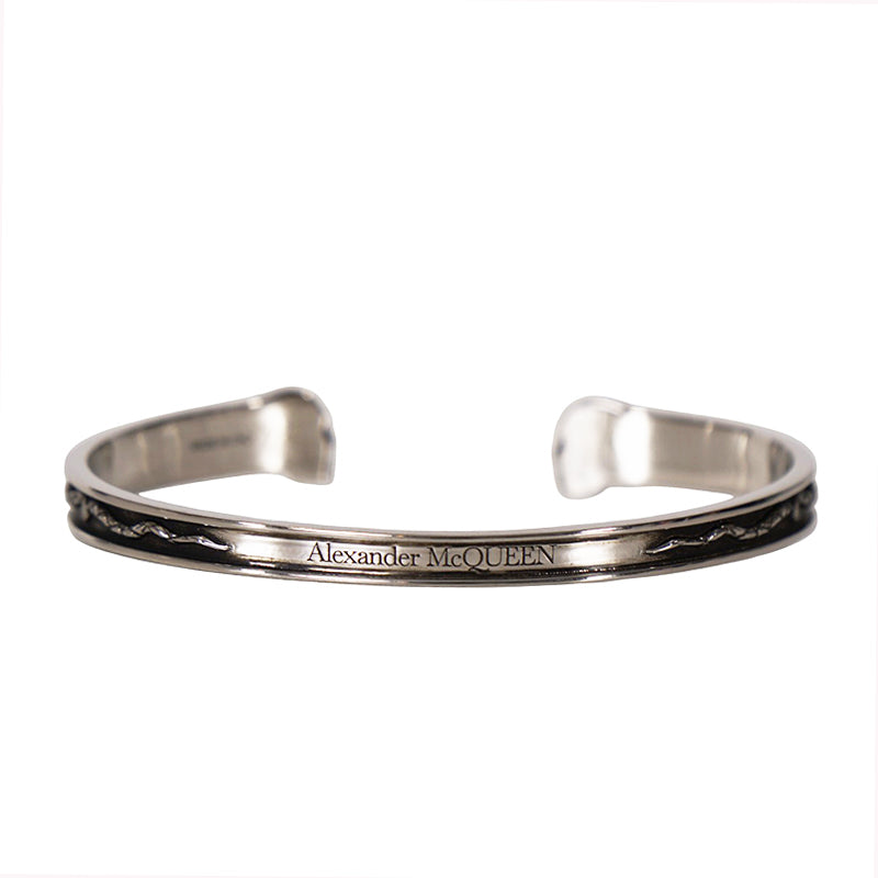 NEW $450 ALEXANDER MCQUEEN Silver Tone Brass TWIN SKULL & SNAKE CUFF BRACELET