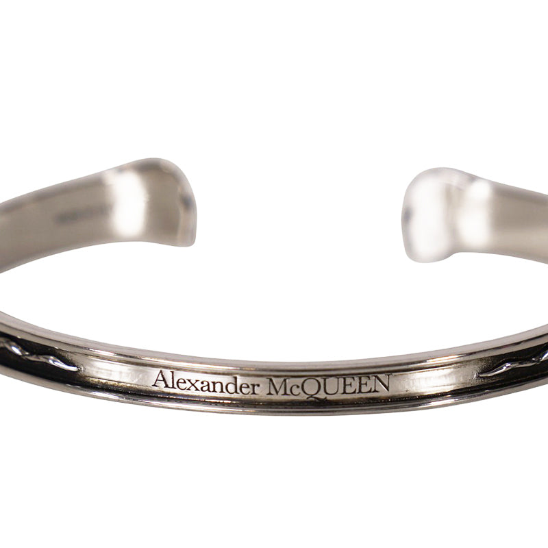 NEW $450 ALEXANDER MCQUEEN Silver Tone Brass TWIN SKULL & SNAKE CUFF BRACELET