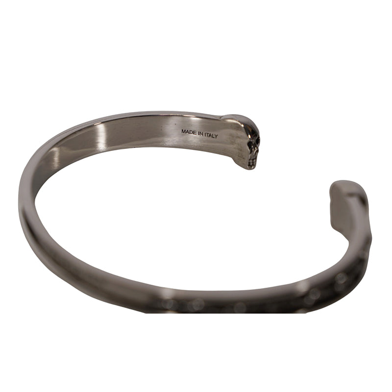 NEW $450 ALEXANDER MCQUEEN Silver Tone Brass TWIN SKULL & SNAKE CUFF BRACELET