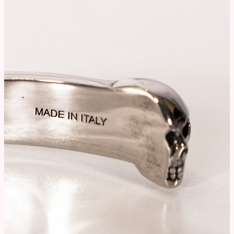 NEW $450 ALEXANDER MCQUEEN Silver Tone Brass TWIN SKULL & SNAKE CUFF BRACELET