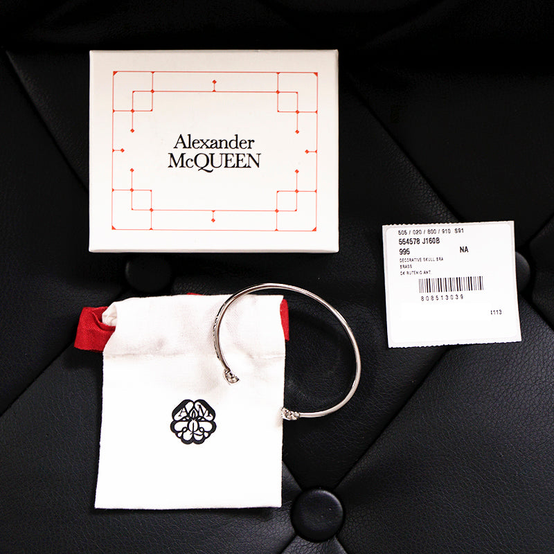 NEW $450 ALEXANDER MCQUEEN Silver Tone Brass TWIN SKULL & SNAKE CUFF BRACELET