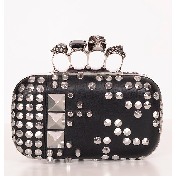 VINTAGE $3,895 ALEXANDER MCQUEEN Black Leather Studded RING KNUCKLE CLUTCH BAG