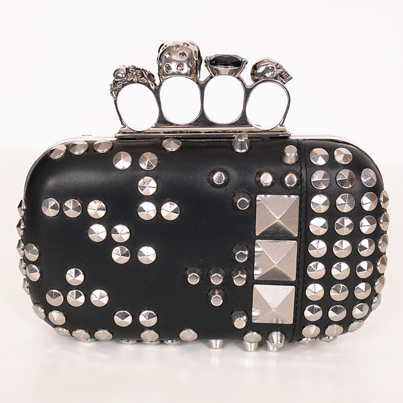 VINTAGE $3,895 ALEXANDER MCQUEEN Black Leather Studded RING KNUCKLE CLUTCH BAG