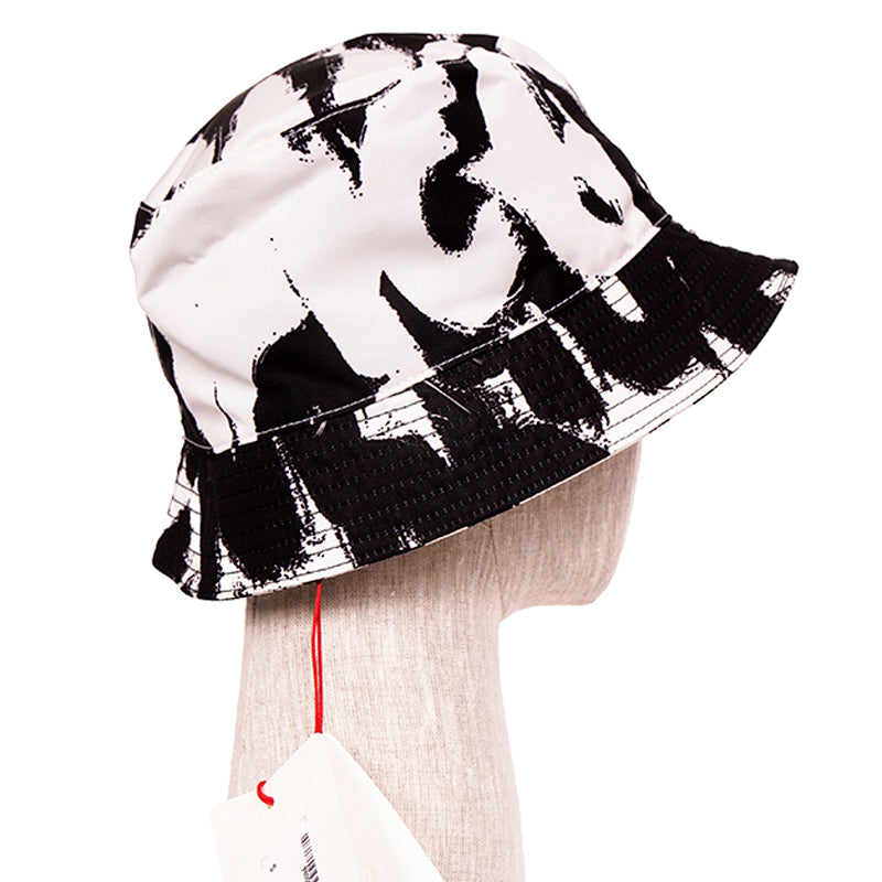 sz S NEW $460 ALEXANDER MCQUEEN Black & White PAINTED GRAFFITI LOGO Bucket HAT
