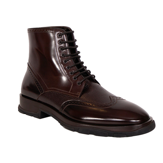 45.5 US 12.5 NEW $1290 ALEXANDER MCQUEEN Mens Brown SHINY LEATHER Lace up BOOTS