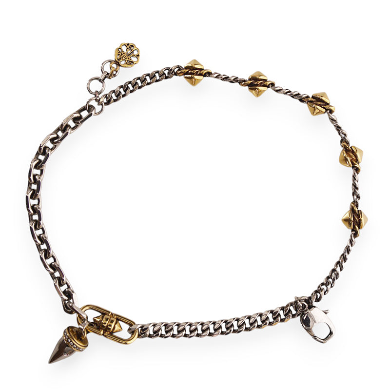 NEW $750 ALEXANDER MCQUEEN Silver Tone Brass SPIKE STUDDED Double Chain BRACELET