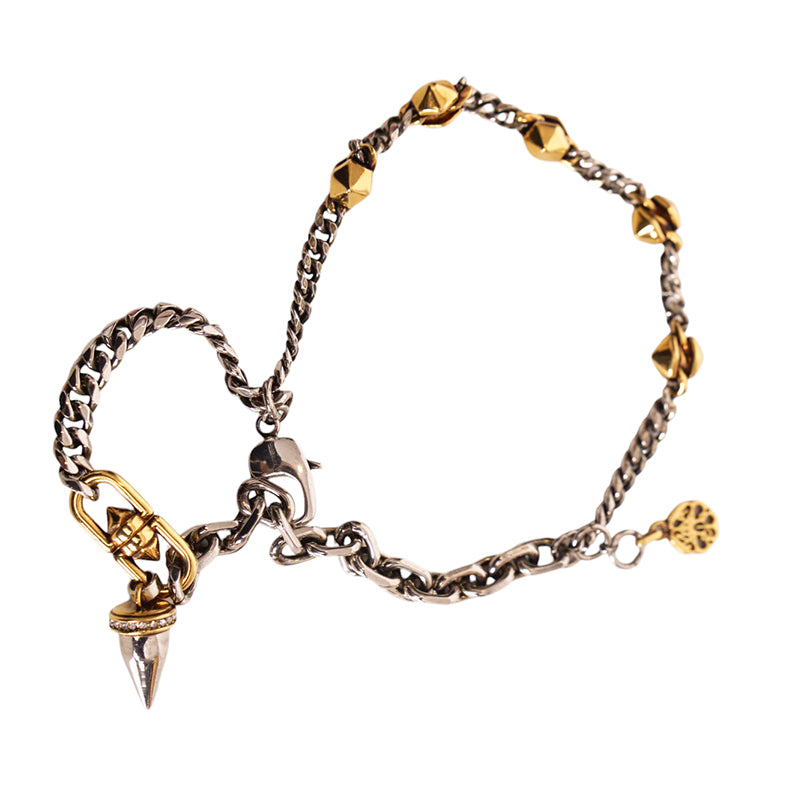 NEW $750 ALEXANDER MCQUEEN Silver Tone Brass SPIKE STUDDED Double Chain BRACELET