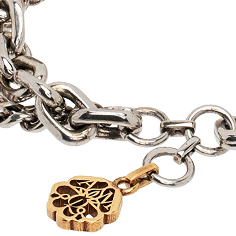 NEW $750 ALEXANDER MCQUEEN Silver Tone Brass SPIKE STUDDED Double Chain BRACELET