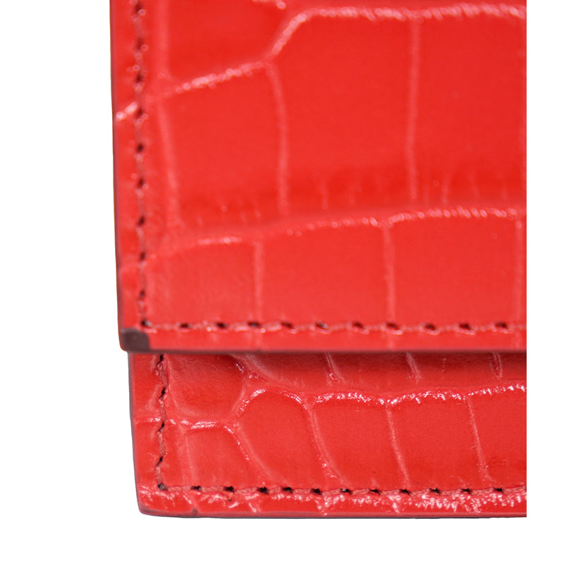 NEW $990 ALEXANDER MCQUEEN Deep Red CROC EMBOSSED Leather GOLD SKULL Chain BAG