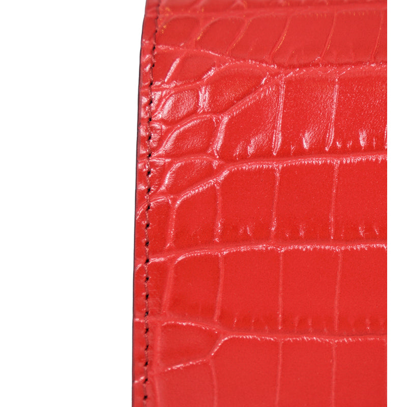 NEW $990 ALEXANDER MCQUEEN Deep Red CROC EMBOSSED Leather GOLD SKULL Chain BAG