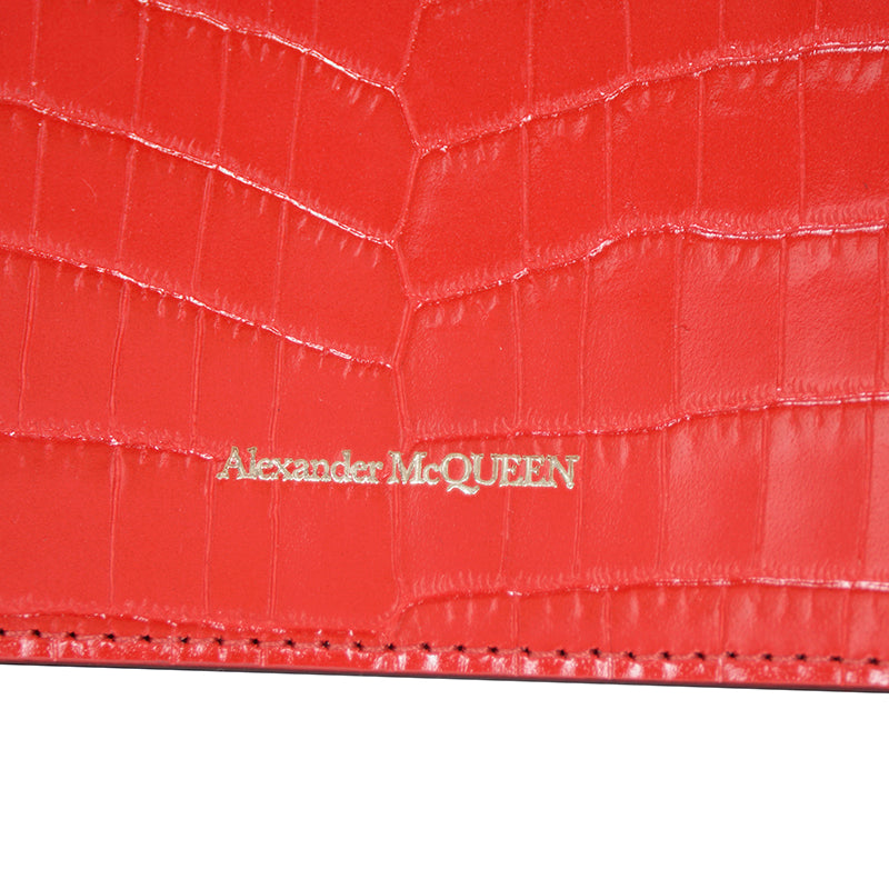 NEW $990 ALEXANDER MCQUEEN Deep Red CROC EMBOSSED Leather GOLD SKULL Chain BAG