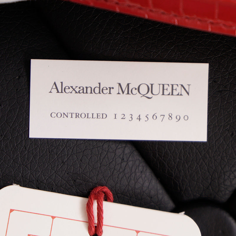 NEW $990 ALEXANDER MCQUEEN Deep Red CROC EMBOSSED Leather GOLD SKULL Chain BAG