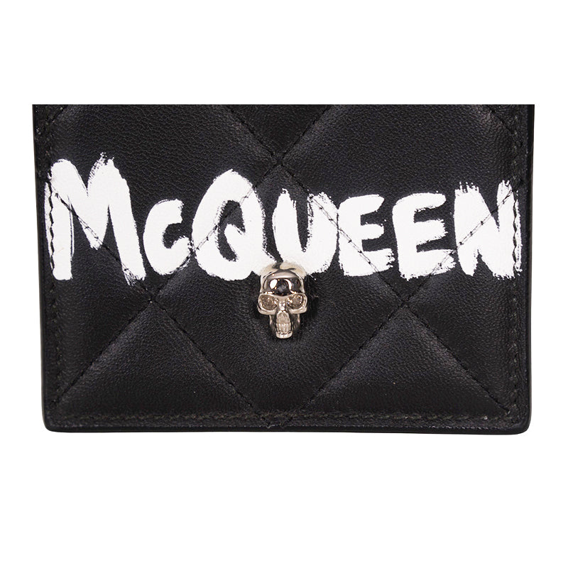 NEW $720 ALEXANDER MCQUEEN Black MINI SKULL GRAFFITI LOGO Leather PHONE CASE BAG