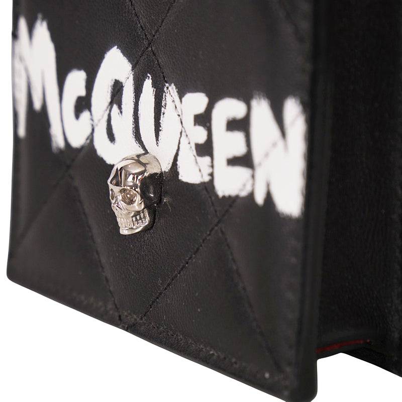NEW $720 ALEXANDER MCQUEEN Black MINI SKULL GRAFFITI LOGO Leather PHONE CASE BAG