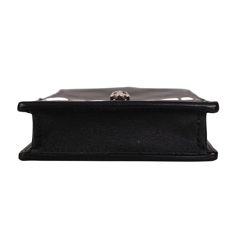 NEW $720 ALEXANDER MCQUEEN Black MINI SKULL GRAFFITI LOGO Leather PHONE CASE BAG