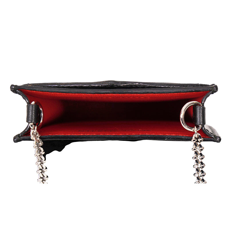 NEW $720 ALEXANDER MCQUEEN Black MINI SKULL GRAFFITI LOGO Leather PHONE CASE BAG