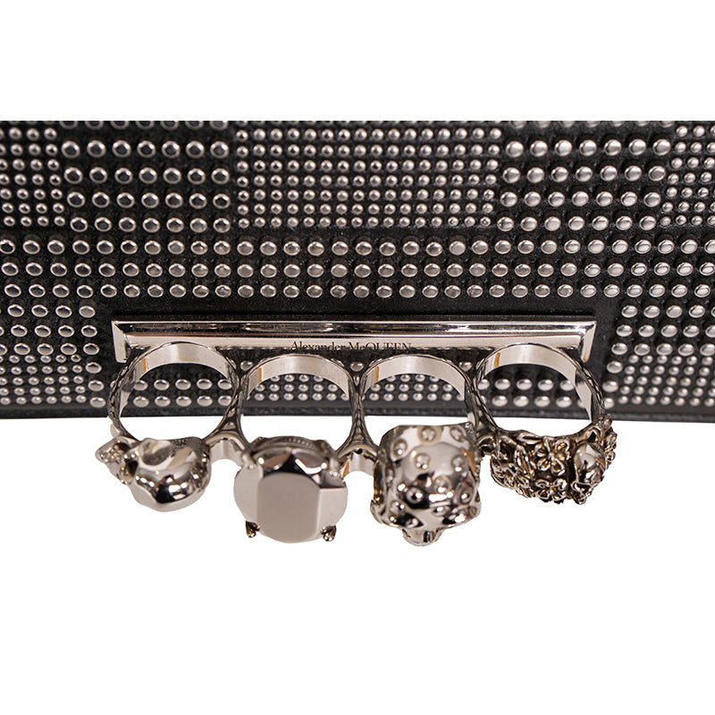 NEW $2,690 ALEXANDER MCQUEEN Black SKULL KNUCKLE Studded Leather Cross-body BAG