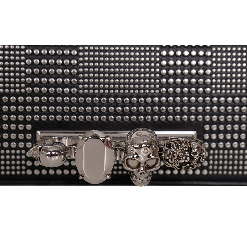 NEW $2,690 ALEXANDER MCQUEEN Black SKULL KNUCKLE Studded Leather Cross-body BAG