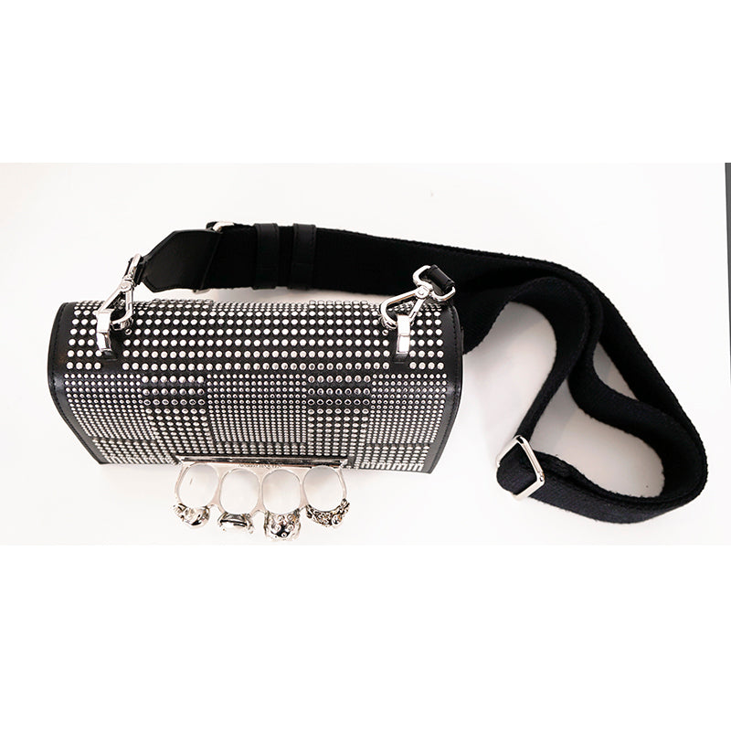 NEW $2,690 ALEXANDER MCQUEEN Black SKULL KNUCKLE Studded Leather Cross-body BAG