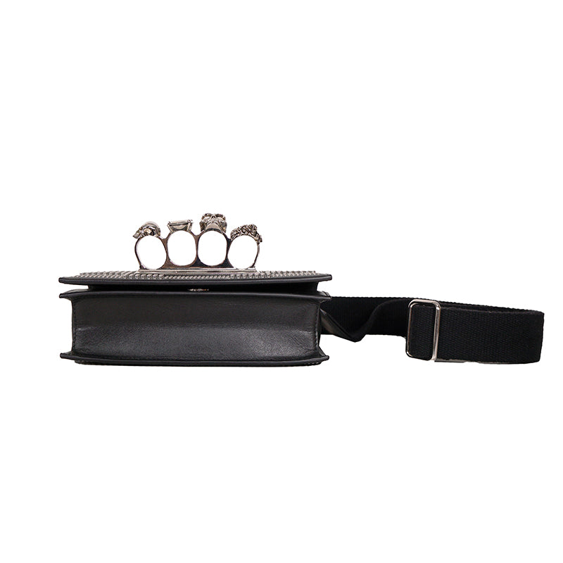 NEW $2,690 ALEXANDER MCQUEEN Black SKULL KNUCKLE Studded Leather Cross-body BAG