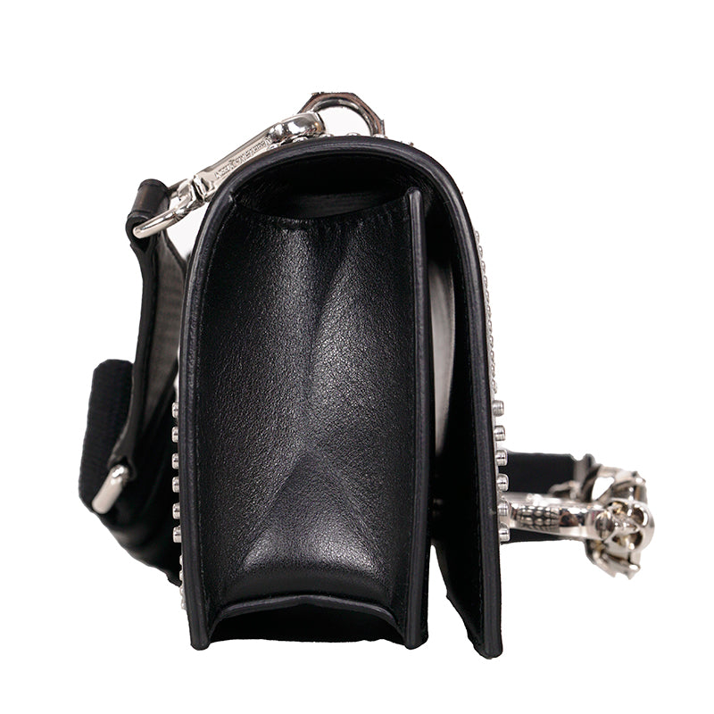 NEW $2,690 ALEXANDER MCQUEEN Black SKULL KNUCKLE Studded Leather Cross-body BAG