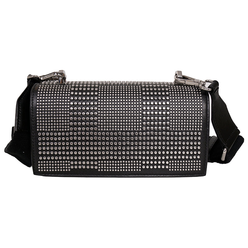 NEW $2,690 ALEXANDER MCQUEEN Black SKULL KNUCKLE Studded Leather Cross-body BAG