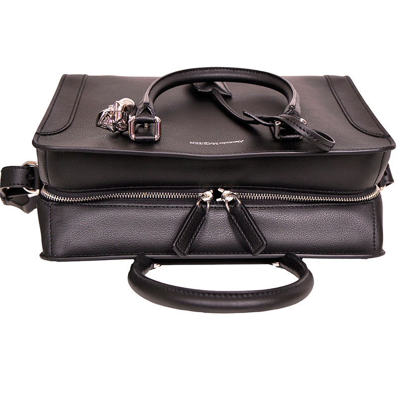 NEW $1490 ALEXANDER MCQUEEN Black Leather PADLOCK SKULL Leather 2-WAY BAG NIB