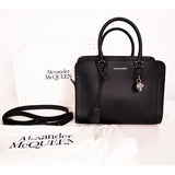 NEW $1490 ALEXANDER MCQUEEN Black Leather PADLOCK SKULL Leather 2-WAY BAG NIB